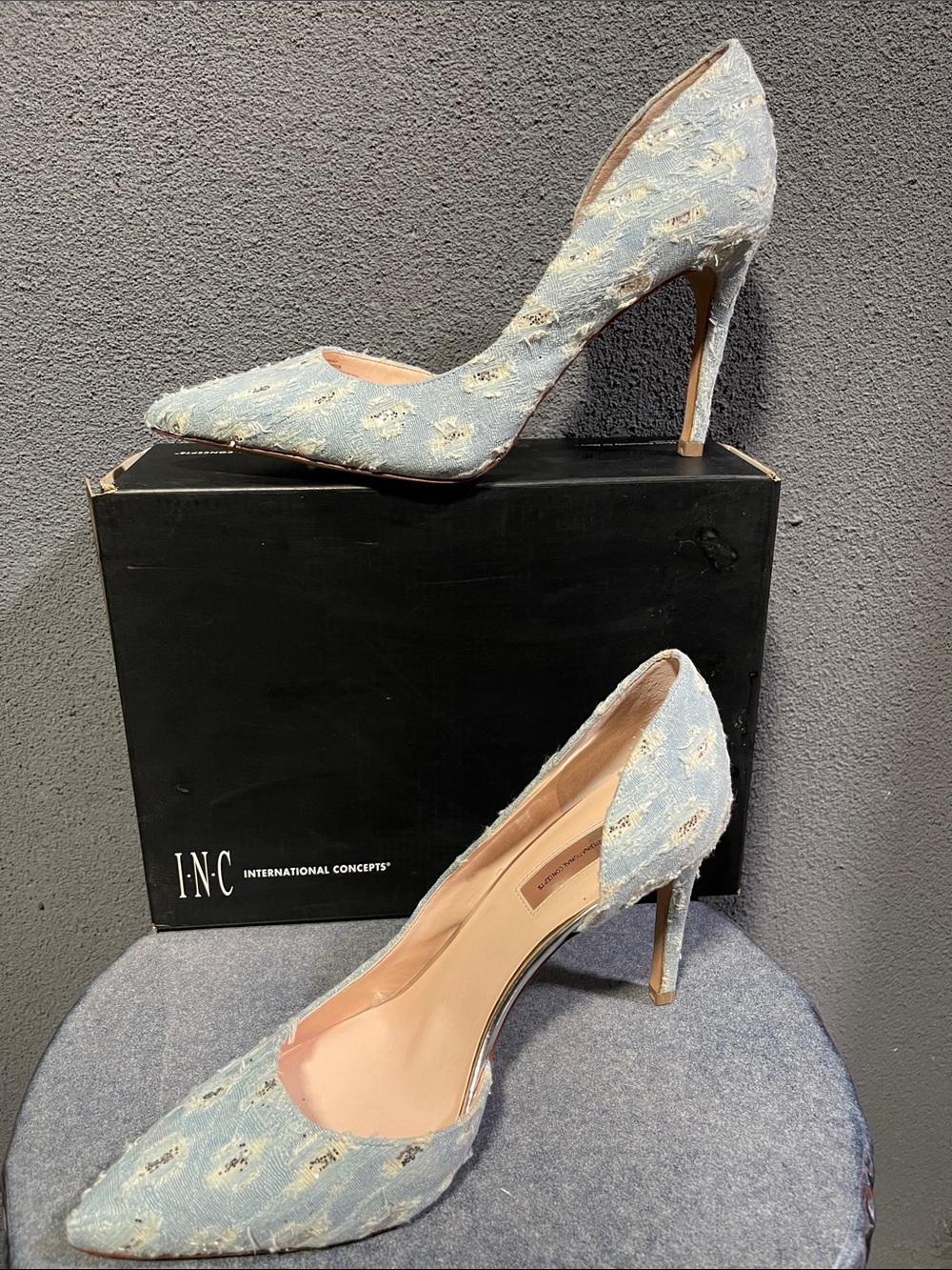 INC International Concepts Light Blue Denim Pointed Toe Stiletto Pumps NEW